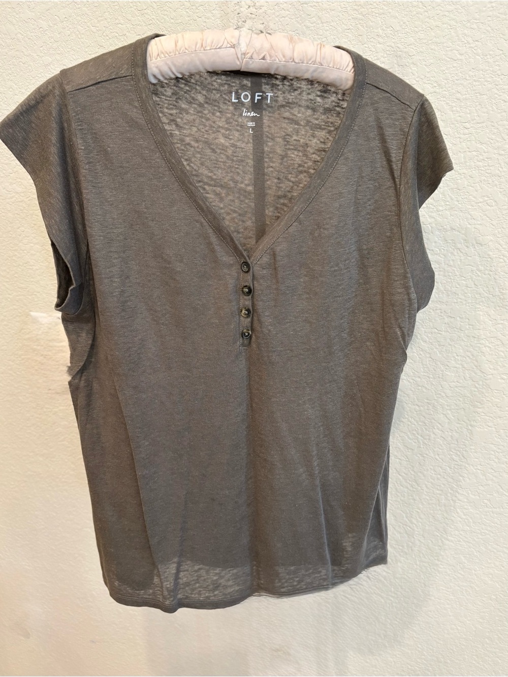 LOFT Green/Gray Short-Sleeve Henley Top